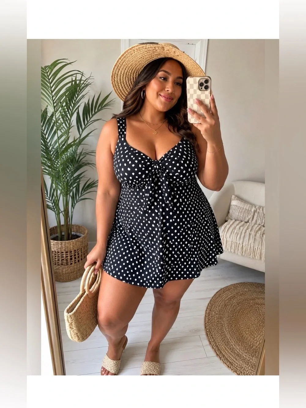 CROFT & BARROW Black Polka Dot One Piece Swim Dress Size 12